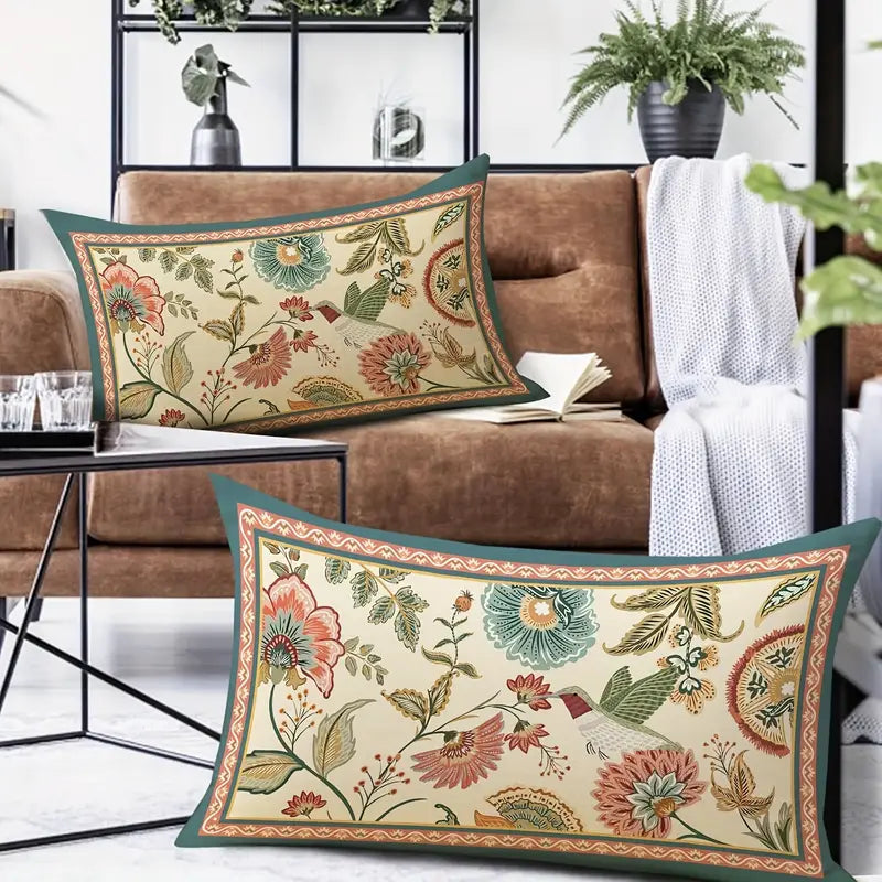 Vintage Floral Bird Lumbar Cushion Covers