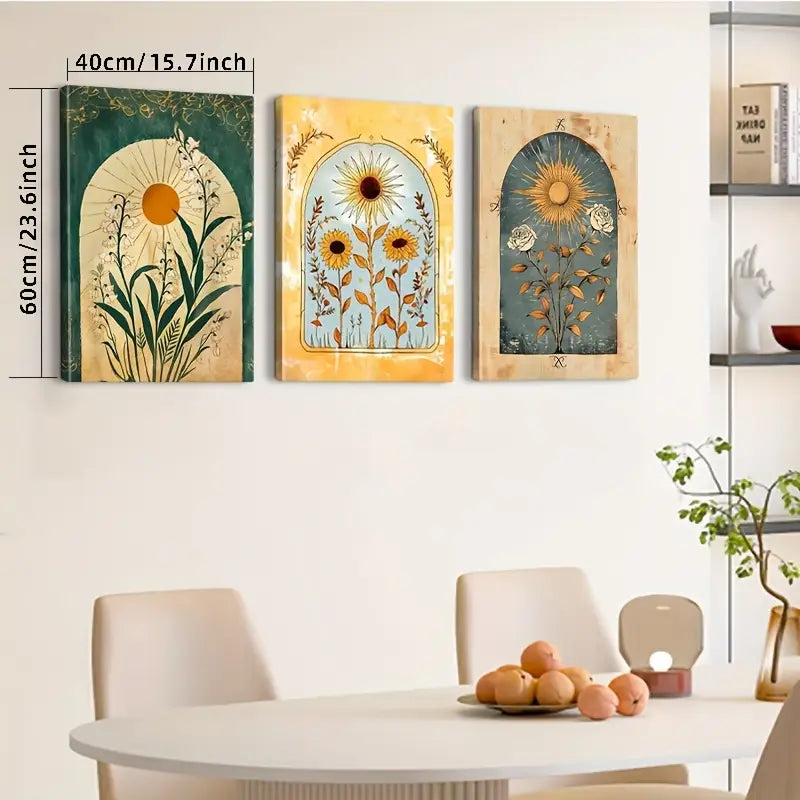 3pcs Sunflower and Sunrise Art Deco Canvas Wall