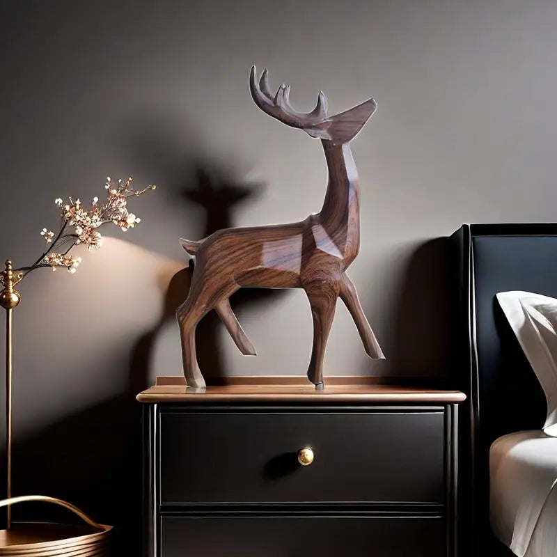Antique Wood Grain Resin Deer Statue