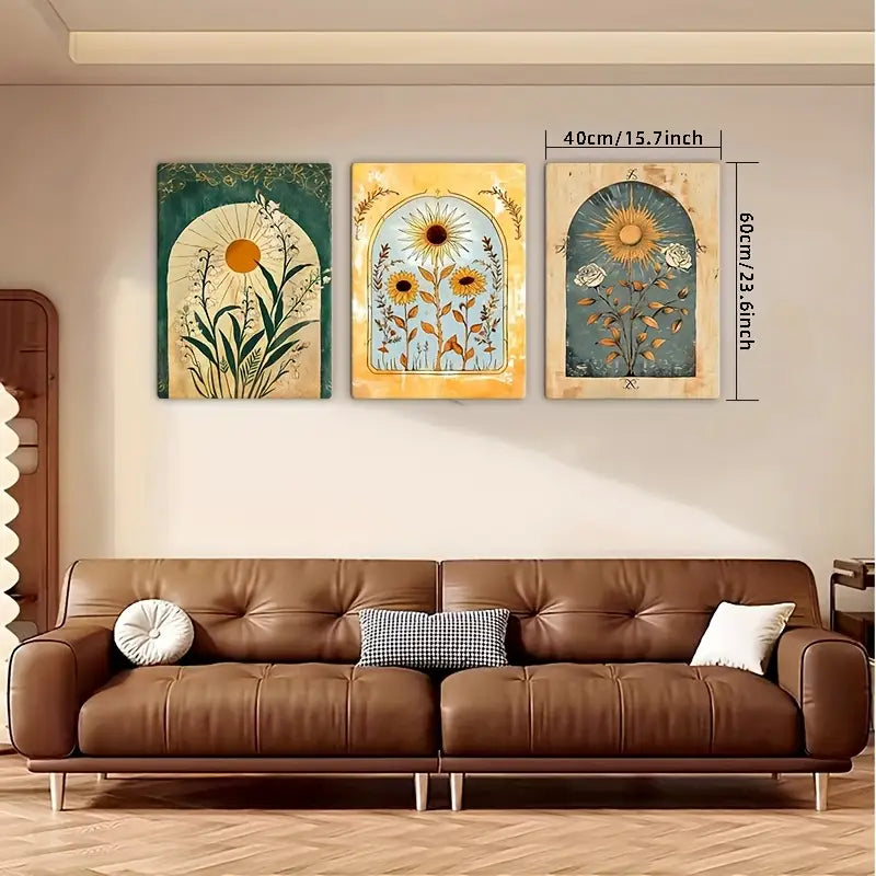 3pcs Sunflower and Sunrise Art Deco Canvas Wall