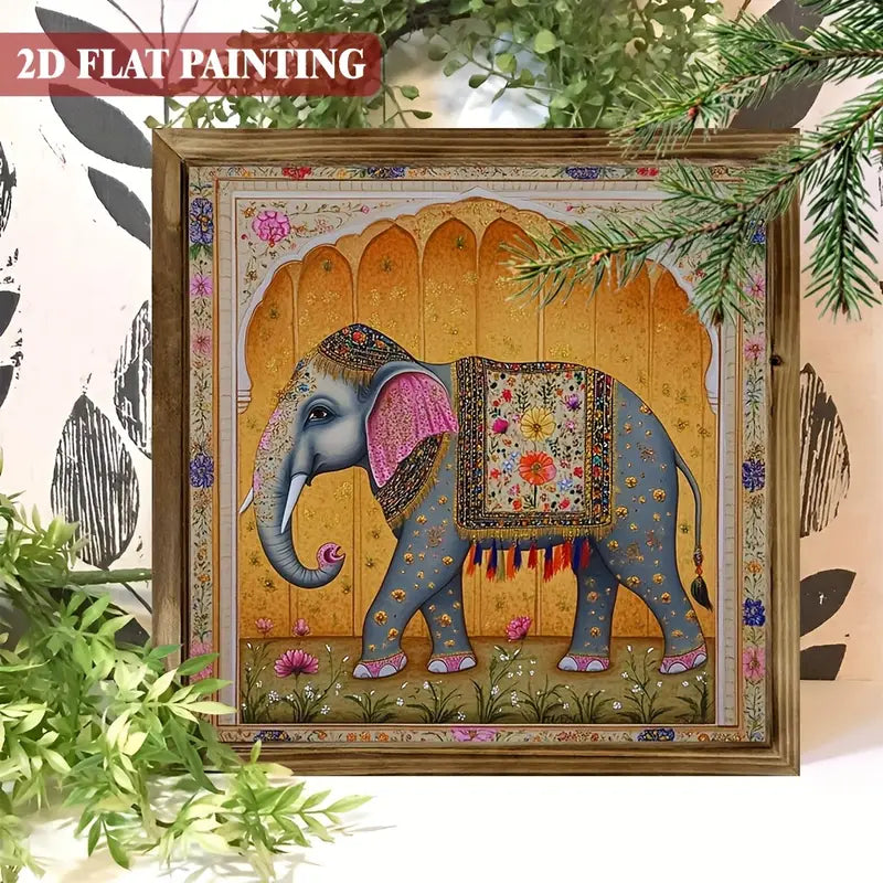 Indian-Style Elephant Floral Wooden Wall Art