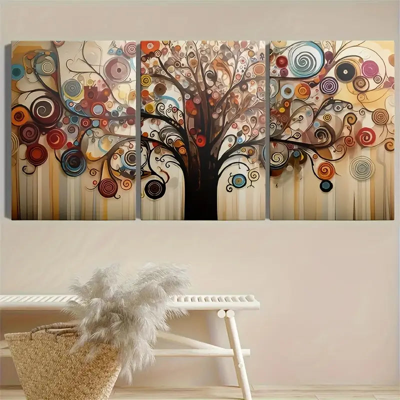 Three framed canvas paintings