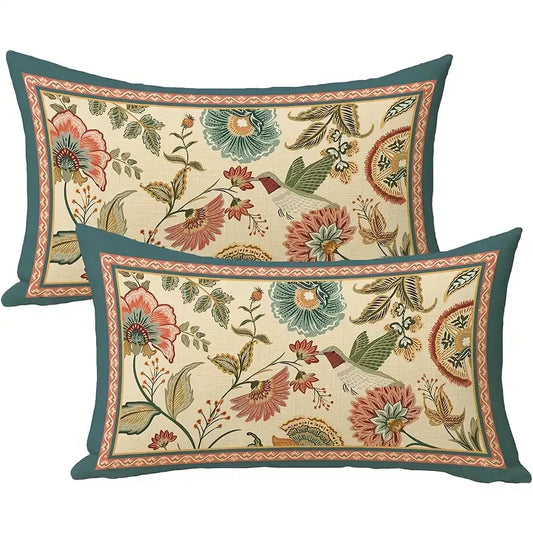 Vintage Floral Bird Lumbar Cushion Covers