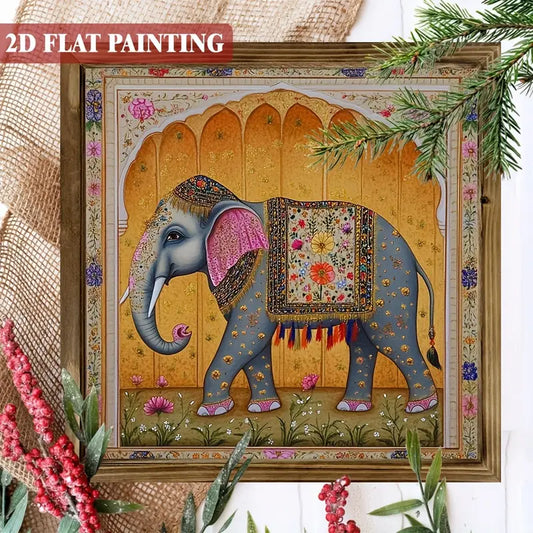 Indian-Style Elephant Floral Wooden Wall Art