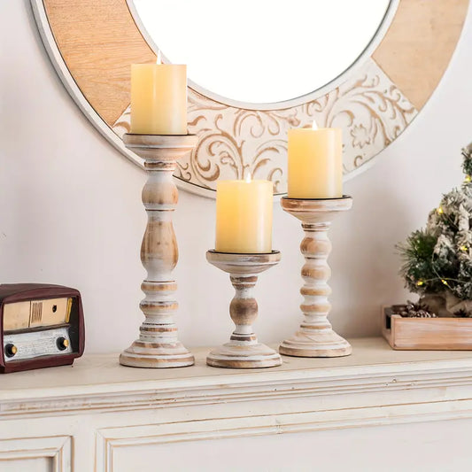 3-Piece Rustic Wooden Candle Holder Set