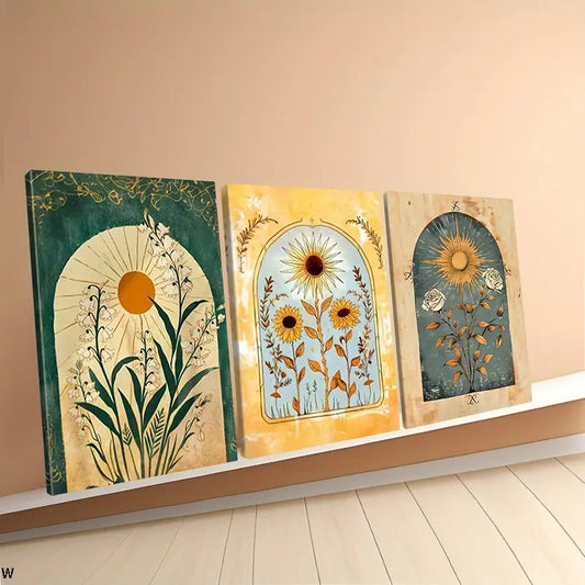 3pcs Sunflower and Sunrise Art Deco Canvas Wall