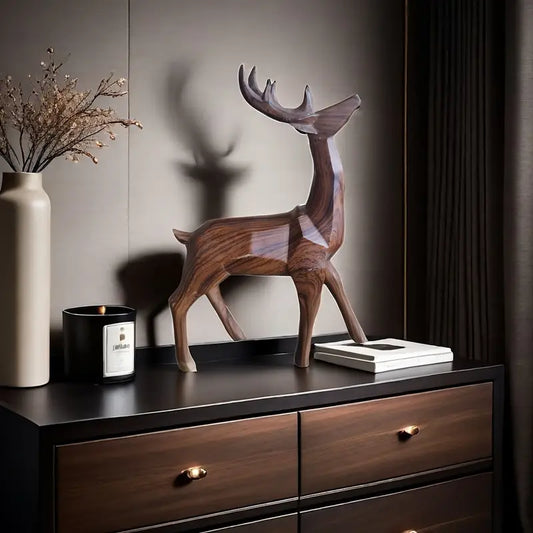 Antique Wood Grain Resin Deer Statue
